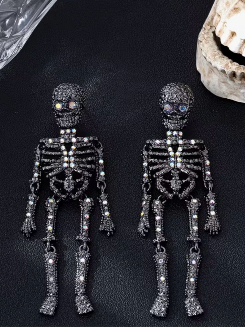 NWT Black Crystal Skeleton Drop Earrings, Halloween Earrings - Picture 2 of 5